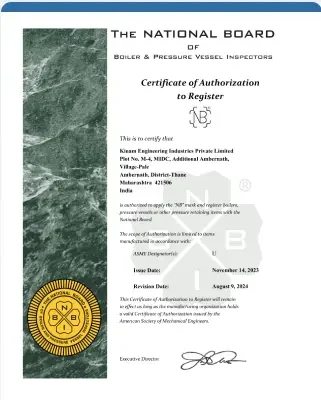 Compliance certificates for heat exchanger manufacturer in India